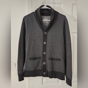 Express Collared Black and White Striped Button-Up Cardigan, Size M